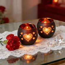 2pcs Firework Heart Candle Holder Set | Blooming Firework Heart Decor, Romantic For Valentine's Day, Black World Romantic Firework Heart Candle Holder Set, Nordic Mythology Meditation Sacred Space Decor, Candlelight Dinner Decoration Essential, Filled With Love, Suitable For Valentine's Day Confession/Couple's Home Romantic Decor/Christmas Warm Decor, Ritual Of Hiding Heartbeats In Candlelight Gift - 2pcs - View 6