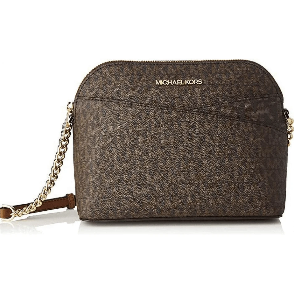 Michael Kors Women's Jet Set Travel Dome Medium Color-Block Signature Logo Crossbody Bag Gold Toned Hardware - Coffee - View 1