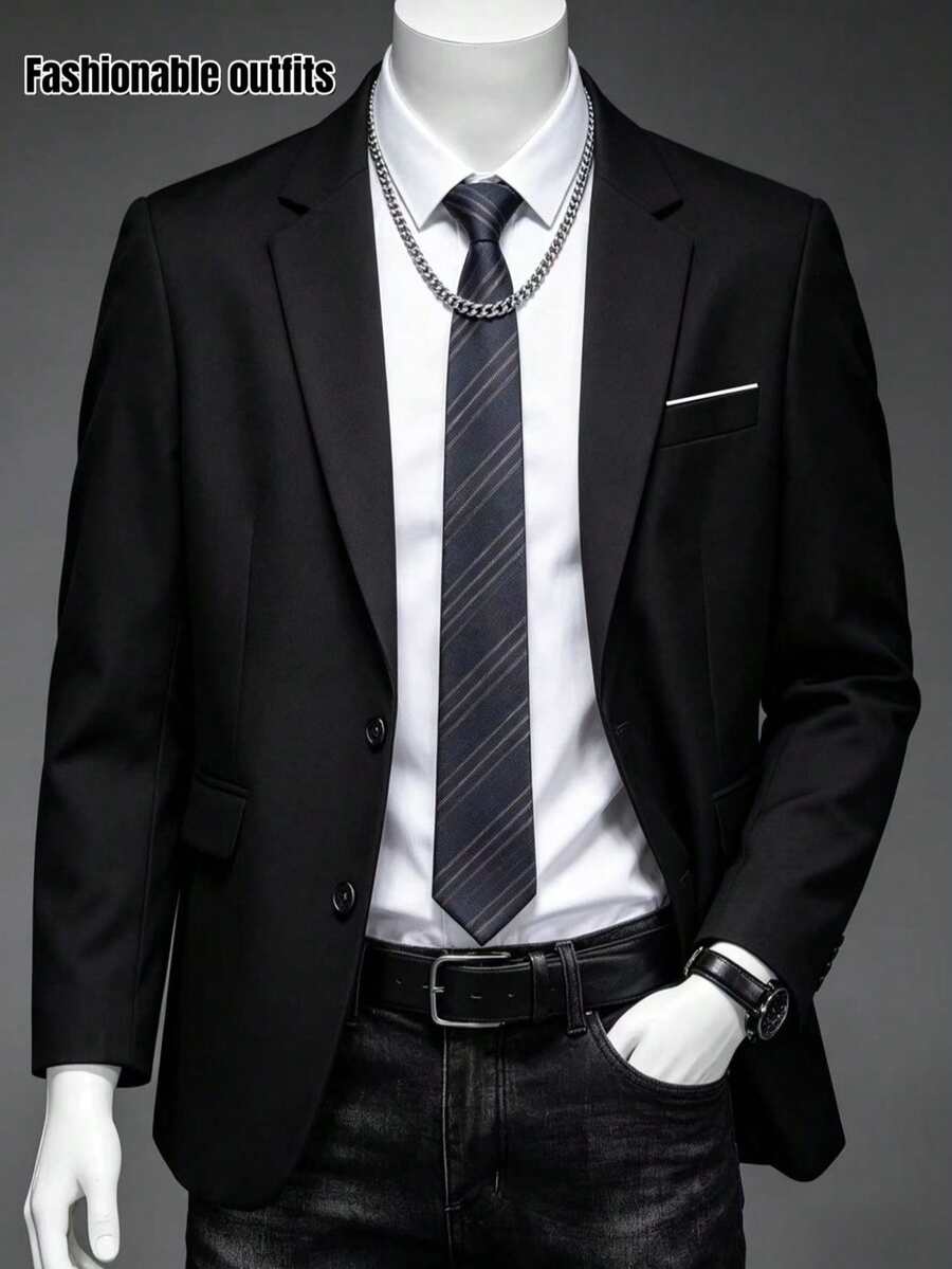 Men's Groomsman Groom Business Formal Suit Jacket - Black - View 1