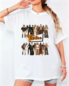 TWICE OT9 Stage Outfit Collage Art Print T-Shirt, Unisex Loose Fit Short Sleeve Tee - White - View 11