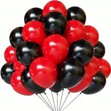 45pcs 10-Inch Red And Black Latex Balloons, Suitable For Birthday, Graduation, Playing Card Party Decoration - Mixed Set - View 1