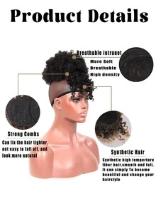 Peluca de fibra sintética, moño africano, rizos sueltos, coleta con flequillo con cordón, extensiones de cabello con clip, adecuado para uso diario y fiestas de mujeres, festivales, fiestas - Multicolor - Ver 2