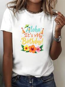 Colorful Text With Tropical Flowers And A Cheerful Message That Celebrates The Festive Birthday Spirit With Positive Energy And Summery Charm, Ideal For Happy Women, A Modern Casual Women's T-Shirt - 白色 - 查看 8