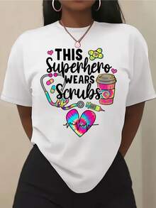 Colorful Symbols Celebrating The Strength And Dedication Of Those Who Care For Lives, With A Vibrant Heart And Energetic And Optimistic Medical Elements. Comfortable, Modern Casual Women's T-Shirt For Everyday Wear. - 白色 - 查看 8