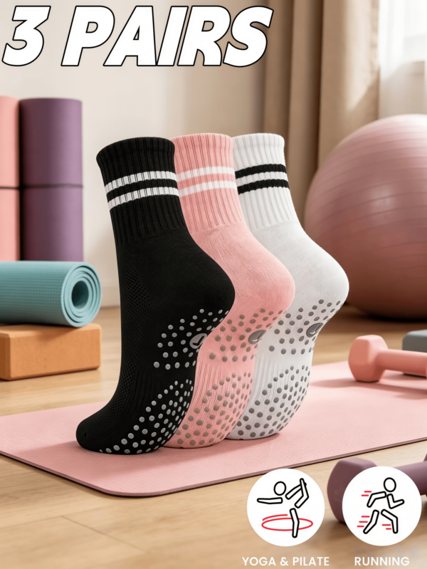 1/3 Pairs Multicolor Unisex Non-Slip Socks, Colorful Yoga Socks, Pilates Sticky Socks, Breathable Non-Slip Yoga Socks, Suitable For Ballet And Yoga, Gift Socks For Family And Friends (Christmas, New Year)