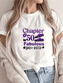 Text Featuring Purple Sneakers And Butterflies Optimistically Celebrating A New Chapter In Life, Highlighting Feminine Energy And Joy. A Modern, Comfortable, Casual Women's T-Shirt For Everyday Wear. - 白色 - 查看 8