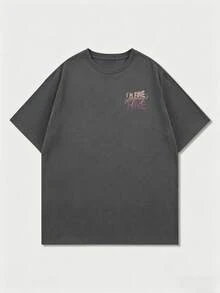 DOPE | Men's Street Fashion Letter Print Round Neck Short Sleeve T-Shirt | Exquisite Design | Summer Essential | Easy To Match - Dark Grey - View 5
