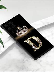 1pc Fashion D-Letter Diamond Crown Element Phone Case, Black TPU Soft Shell, Scratch-Resistant, Shock-Proof, Compatible With Huawei, Honor, Galaxy, - Black - View 5