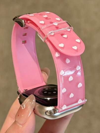 1pc Cute Polka Dot Heart Jelly Silicone Watch Band Compatible With Apple Watch 46mm 38mm 40mm 41mm 42mm 44mm 45mm 49mm Stylish Summer Women Soft Bracelet Strap Compatible With IWatch Series 11 10 9 8 7 6 SE 5 4 3 Ultra 2 Cute Flower Pattern Sport Band Accessories