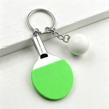 1 pièce Porte-clés en alliage de zinc en forme de raquette de tennis de table simulée, pendentif mini sac de tennis de table, petit cadeau commémoratif pour passionnés de sports - Vert - Voir 4