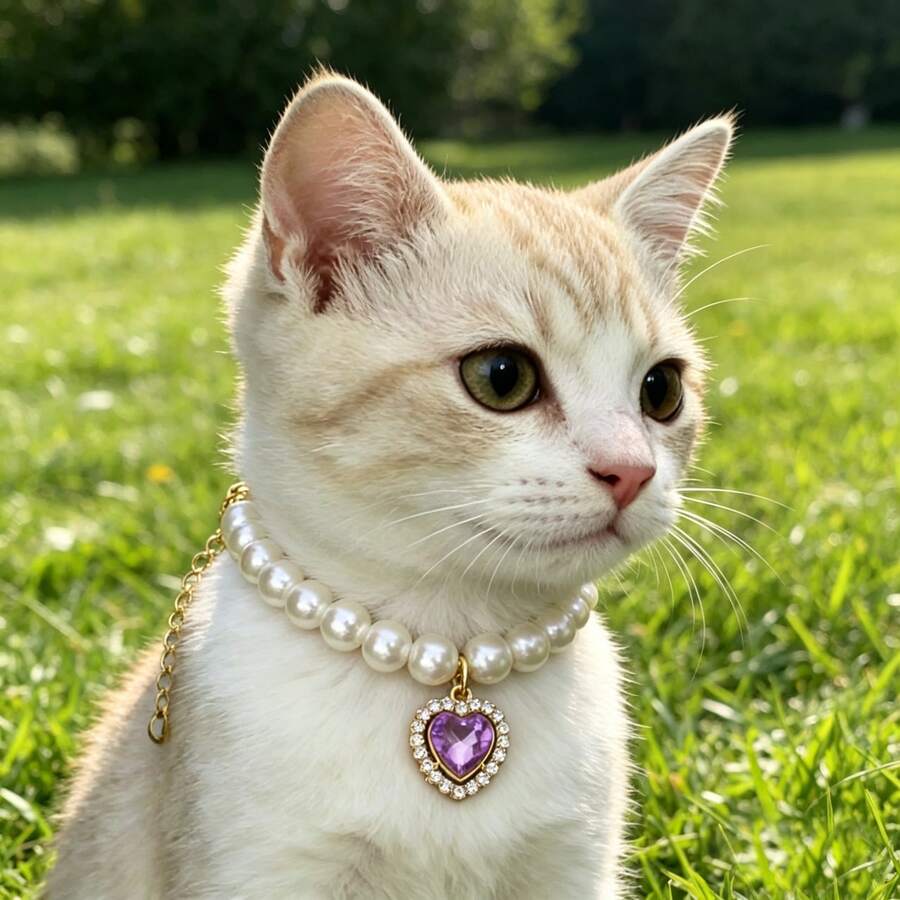 Pet Collar With Exquisite Heart Pendant And Sparkling Rhinestones, Luxurious Hip-Hop Style, Durable And Fade-Resistant, Fashionable Cuban Chain, Comfortable To Wear - Multicolor - View 1