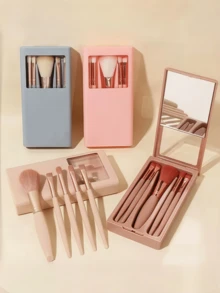 5pcs Customized Mini Makeup Brush Set, Can Customize Name/Text/Logo, Includes Mirror, Portable Eyeshadow Brush Set, Personalized Travel Makeup Brush Set, All-In-One Eye Makeup Brush Set (For Eyeshadow, Blush, Contour, Etc.) - one-size - View 7