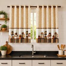 Oxford Printed Kitchen Curtain 2.00 X 1.40 - 咖啡棕 - 查看 2