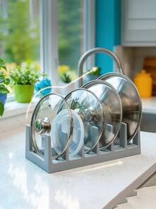 1pc Multi-Functional Storage Rack: Pot Lid Holder, Dish Rack, Soup Ladle Holder, Cutting Board Rack, Book Storage Rack. Convenient For Storing And Draining Pot Lids And Soup Ladles. Suitable For Modern Kitchens, Study Rooms, Kitchen Organization - Multicolor - View 8