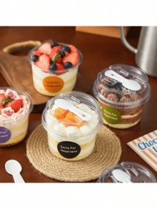 20pcs Reusable Round Pudding Cup Set, Includes Cups, Cups With Spoon Lids, Reusable Party Cups, Cups With Spoon Lids, Novelty Mugs, Transparent Mousse Cake Boxes, Yogurt Cups, Reusable Party Cups - Multicolor - View 9