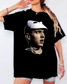 E-Minemm Masked Portrait Autograph Art Print T-Shirt, Unisex Loose Fit Short Sleeve Tee - Black - View 8