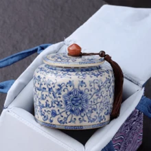 复古蓝白莲花陶瓷圆罐，家居装饰，储物罐，茶室桌面橱柜装饰罐 - 查看 7
