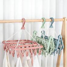 1 pieza Tendedero de secado de ropa con múltiples pinzas, estante de almacenamiento plegable de plástico con 32 pinzas, adecuado para calcetines, ropa interior y prendas pequeñas - Multicolor - Ver 4
