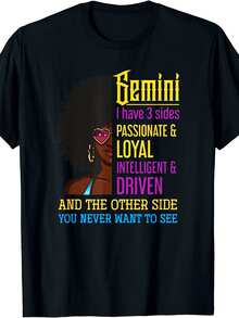 Talla Grande, Divertida Camiseta con Signo Zodiacal Horóscopo Géminis, Camiseta para Mujer, Talla Grande, Cuello Redondo, Negra, Lavable a Máquina, 180g, Regalo - Negro - Ver 9