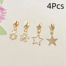 4Pcs #5 Zipper Pulls With Gold Chain - Star & Flower Zipper Locks Suitable For Bags, Clothing, Handbags - Nylon Zipper Pulls Suitable For DIY Crafts & Repair - Multicolor - View 14