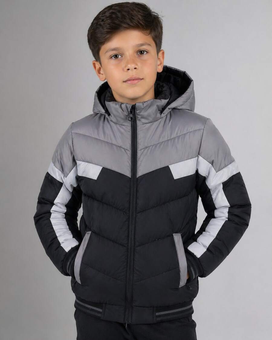 Boys' Waterproof Premium Warm Luxury Jacket - 灰色 - 查看 1