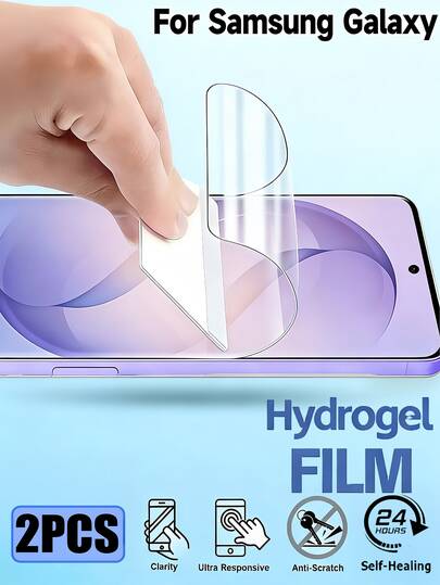 2Pcs Ultra HD Hydrogel Film Full Cover Mobile Screen Protector Compatible With Samsung Galaxy S26 S25 S24 S23 S22 S21 A57 A37 A56 A55 And More Models Explosion-Proof Scratch Resistant No Bubble Smooth Oil Repellent Layer Easy Installation Scratch Automatic Repair Protective Film Supports Fingerprint Recognition Soft Film [Not Glass] [International Version, Non Local Version]
