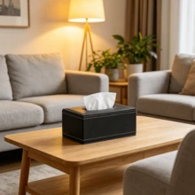 1pc Leather Tissue Box, Minimalist Leather Tissue Holder, Wear-Resistant And Scratch-Resistant For Home, Car, Living Room, Hotel/Office, Made Of PU Material, Minimalist Black Color With Contrast Stitching, Fits Regular Tissue Size, Smooth Opening Design - Black - View 4
