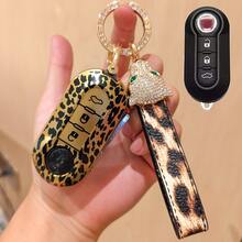 Leopard Print Car Key Chain Holder Set With Rhinestones, PU Leather Key Chain, Cheetah Key Fob, Soft TPU Car Key Cover/Case Compatible With Fiat 500 Key, Boyue Bravo Iveco Olsen, Gift For Her - Leopard Print - View 7
