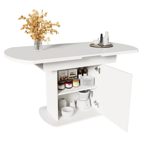 Extendable Oval Dining Table, 110/130 X 70 X 75 Cm, Dining Table With Storage, Coffee/Leisure Table, Modern And Minimalist Dining Table, Space-Saving Multifunctional Dining Table, White With Gold Handle.