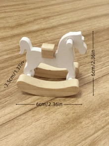 Mini Wooden Rocking Horse Decor, Natural Wood Grain Horse Desktop Ornament, Minimalist Fresh Small Wooden Horse Desk Decoration, Photo Prop, Creative Small Gift, DIY Crafting - Trojan Horse - View 5