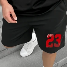 Men's Summer Casual Digit Print Short Sleeve T-Shirt & Shorts 1 Pieces Set - 黑色短褲 - 查看 7