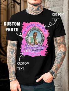 Men's Casual Loose Crew Neck T-Shirt - Add Your Photo - Design Your Personalized Graphic Tee, Support Text/Name Customization. Give Him/Her A Sports - Black - View 1