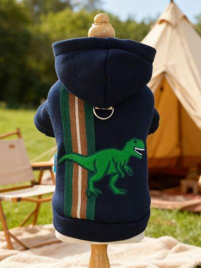 1 bộ quần áo cho thú cưng, trang phục cho chó/mèo, áo hoodie hình khủng long thoải mái thường ngày cho chó nhỏ - màu xanh hải quân