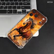 Funda para teléfono con patrón Caballos marrones galopan sobre los lomos de llamas de color naranja amarillento., compatible con iPhone 17, 16, 15, 14, 13, 12, 11 Pro Max, Plus,  S y A,  Redmi POCO  OPPO Honor. Diseño ligero, antideslizante y a prueba de golpes. - transparente - Ver 3