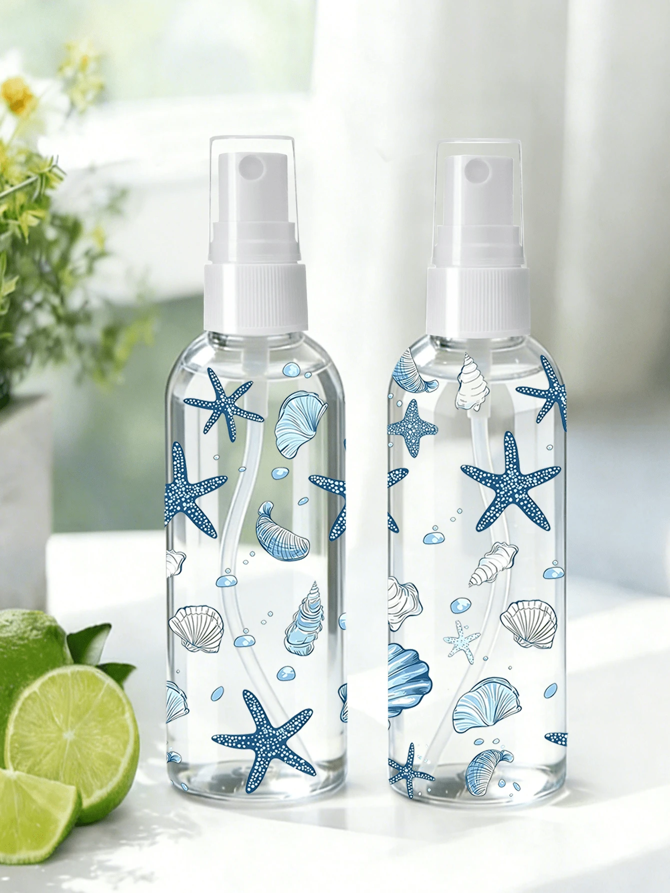 Blue Shell & Starfish Theme Refillable Spray Bottle - Reusable And Portable Spray Bottle/Travel Essential/Suitable For Essential Oils, Perfumes And Lotions/Ideal For Hair Salons, Kitchens, Bathrooms And Gardens/Suitable For Travel And Business Use (Pattern Placement May Vary) - Multicolor - View 1