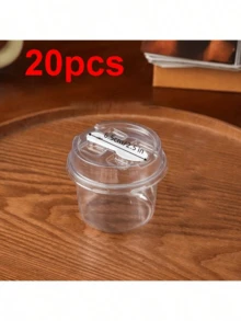 20pcs Reusable Round Pudding Cup Set, Includes Cups, Cups With Spoon Lids, Reusable Party Cups, Cups With Spoon Lids, Novelty Mugs, Transparent Mousse Cake Boxes, Yogurt Cups, Reusable Party Cups - Multicolor - View 14