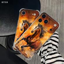 Funda para teléfono con patrón Caballos marrones galopan sobre los lomos de llamas de color naranja amarillento., compatible con iPhone 17, 16, 15, 14, 13, 12, 11 Pro Max, Plus,  S y A,  Redmi POCO  OPPO Honor. Diseño ligero, antideslizante y a prueba de golpes. - transparente - Ver 8