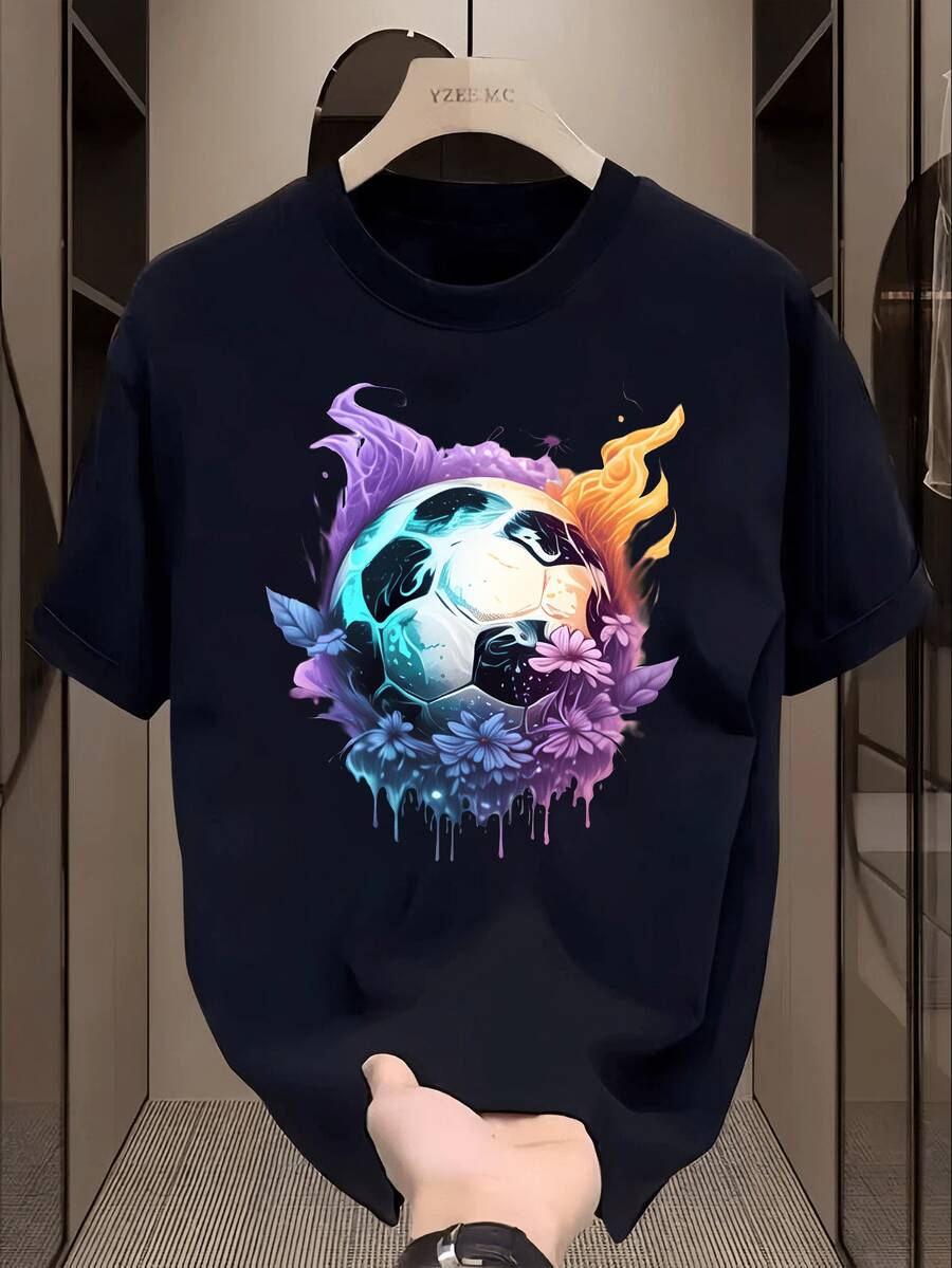 Short-Sleeved T-Shirt, Officially Licensed For The World Cup, With Solid Color Print, Casual Style, Versatile, Sporty, Quick-Drying, Slim Fit, Loose, Breathable, Mesh, Ideal As An Anniversary Or Birthday Gift. - 黑色 - 查看 1