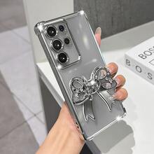 Ốp lưng điện thoại kiểu nơ bướm thời trang, chống sốc, mạ điện, chống rơi vỡ, tương thích với Samsung Galaxy S26-S20, A02S-A07, A11-A17/A20-A70, tương thích với Redmi Note 7/8/9/10/11/12/13/14/15/ A5/A3/A2/A1/9/10/12/13C/14C/15C, Honor MAGIC 5/6/7 LITE, HW, Reno - Bạc - Xem 2