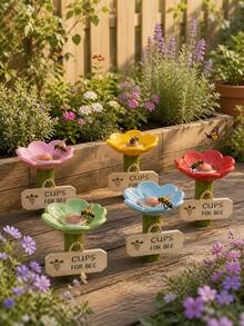 1/5pcs Multicolor Flower Shaped Bee Feeder, Outdoor Hanging Watering Station, Beekeeping Feeding Tray, Garden Decor, Reusable Bee, Butterfly & Hummingbird Waterer, Decorative Ornament, Garden Decor, Gardening Landscape, Gardening, Gardening Ornament - Multiple Styles - View 4