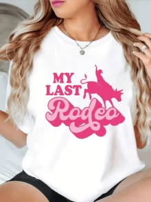 A Figure Of A Brave Rider On A Bull, Symbolizing Strength, Determination, And Feminine Freedom, With Large, Bright Pink Lettering, Is Featured On This Modern, Comfortable, Casual Women's T-Shirt, Perfect For Everyday Wear. - 白色 - 查看 1