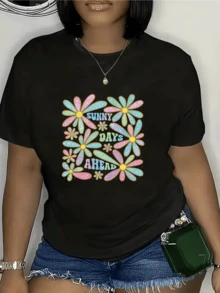 Flores coloridas que simbolizan optimismo y energía positiva con mensaje alegre que inspira disfrutar cada momento y mirar al futuro con esperanza camiseta de mujer casual moderna ideal para días soleados - Negro - Ver 8
