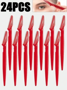30pcs Red Eyebrow Razor & Shaver Set, Eyebrow Trimmer, Callus Remover, Body Hair Grooming Tools, Women Eyebrow Shaping Kit With Long Handle Blades And Precision Heads, Suitable For Home Or Travel - Red - View 9