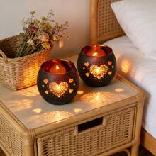 2pcs Firework Heart Candle Holder Set | Blooming Firework Heart Decor, Romantic For Valentine's Day, Black World Romantic Firework Heart Candle Holder Set, Nordic Mythology Meditation Sacred Space Decor, Candlelight Dinner Decoration Essential, Filled With Love, Suitable For Valentine's Day Confession/Couple's Home Romantic Decor/Christmas Warm Decor, Ritual Of Hiding Heartbeats In Candlelight Gift - 2pcs - View 5