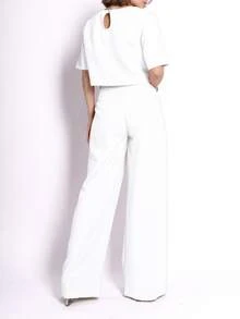 Women's Blouse And Wide-Leg Pants Set - White - View 4