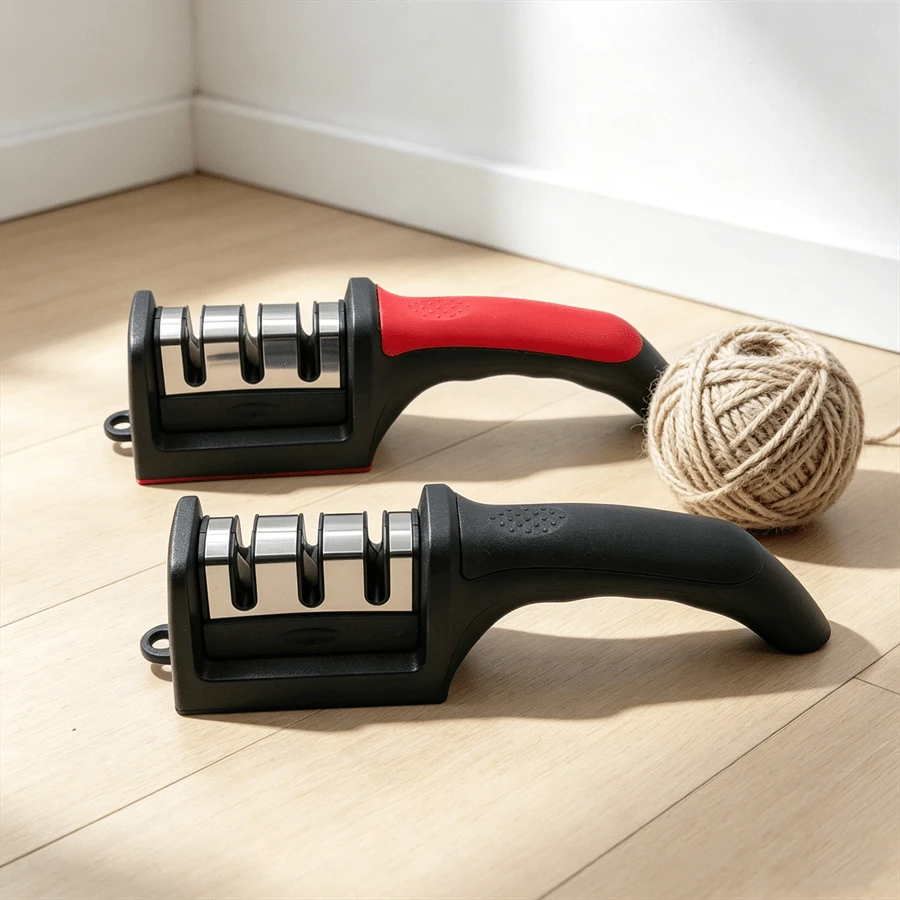 1/2 Set 3-Stage Knife Sharpener, Suitable For Ceramic And Steel Blades - Repair, Restore And Polish, Kitchen Tool, Non-Slip, Black - Black - View 1
