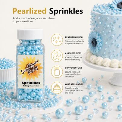 95g/3.35oz Cake Decorating Pearl, Blue Colored Pearl Sprinkles, Mixed Sizes. Suitable For Cookies, Ice Cream, Macarons, Donuts, Cupcakes And Pudding Decoration. Ideal For Birthday, Wedding, Party, Valentine's Day, Mother's Day, Christmas And Halloween Decorations.Non-Edeble