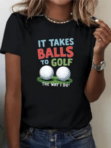 Two Golf Balls On Grass With A Funny Phrase Expressing Passion And Humor For The Sport. Comfortable Casual Women's T-Shirt For Everyday Wear. - 黑色 - 查看 8