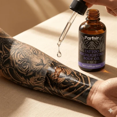 Farfnir Tattoo Highlighting Oil 30ml, 1pc/2pcs Enriched With Aloe Vera Extract, Brightens Old Tattoo Colors, Gently Cares For New And Old Tattoos, Non-Greasy. Suitable For Tattoo Enthusiasts And Daily Tattoo Care. Tattoo Aftercare Product.