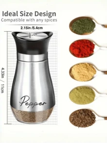 1/2件組鹽與胡椒調味料瓶組，霧面黑色玻璃香料瓶，鹽與胡椒分裝瓶，多功能廚房餐桌燒烤調味瓶，便攜式，適用於戶外燒烤、派對、烹飪使用 - 彩色 - 查看 7